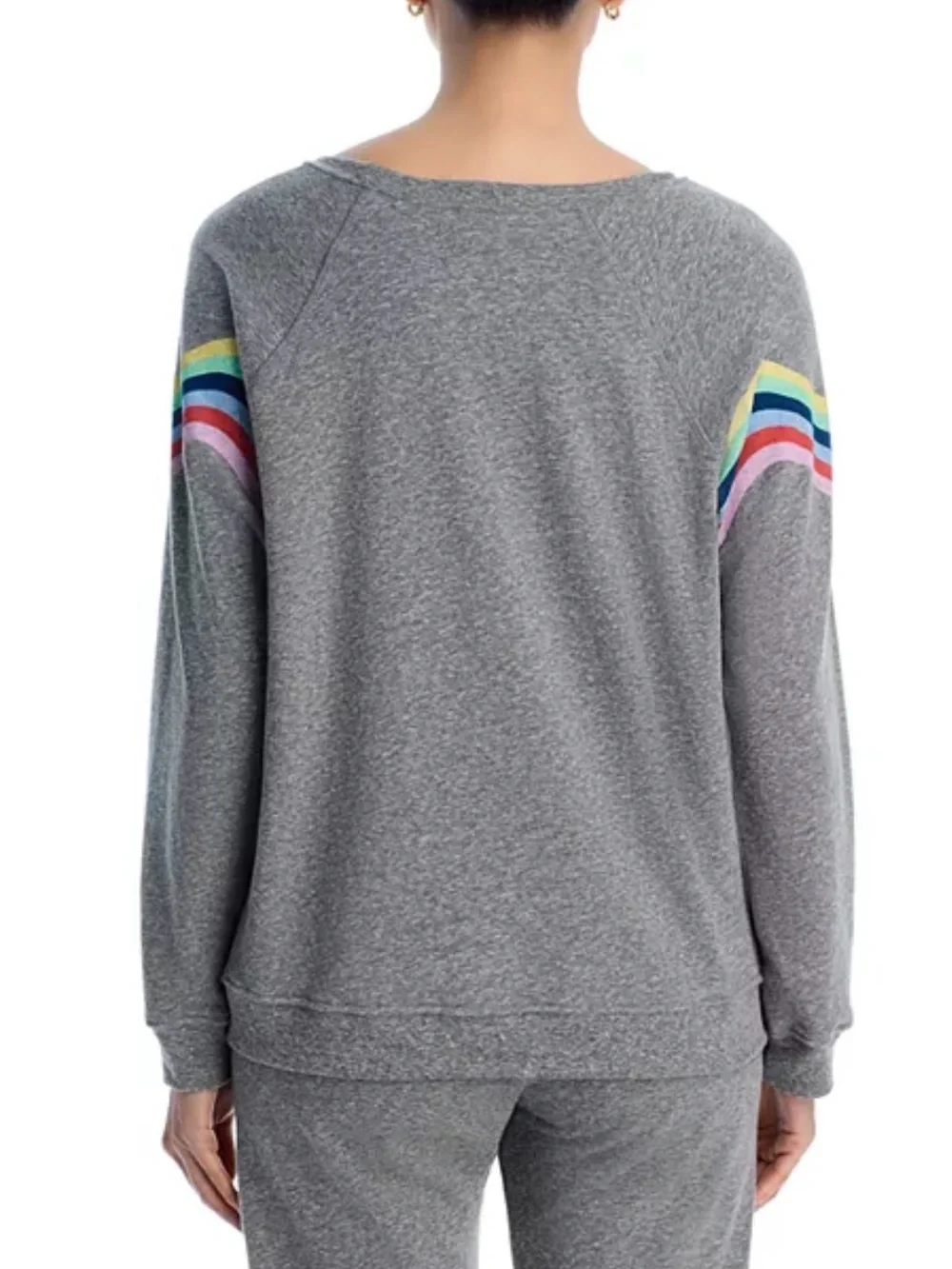Aqua Gray Sweatshirt with Rainbow Wave Stripes